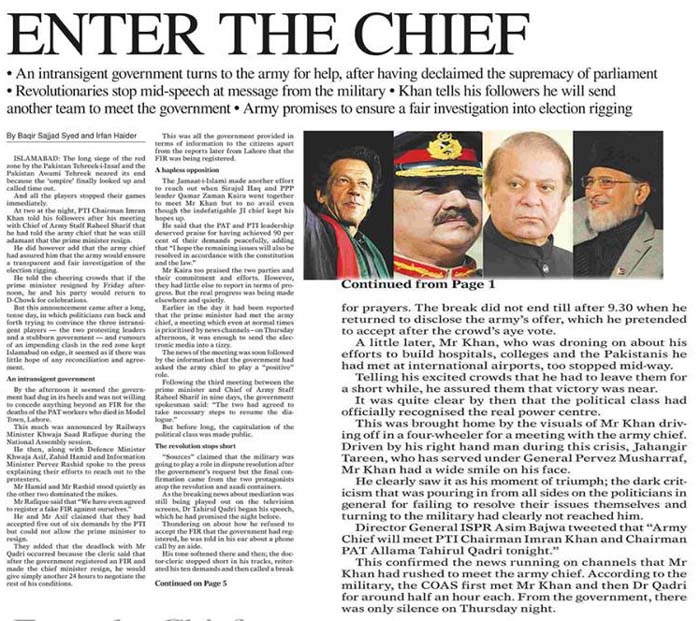 Minhaj-ul-Quran  Print Media Coverage Daily Dawn Front Page